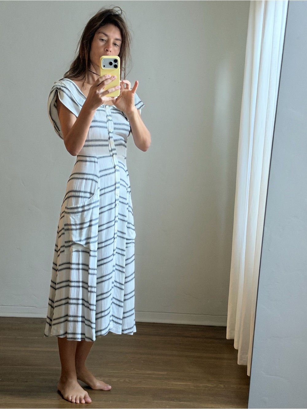 Reformation White and Black Striped Midi Dress - Mariana dress